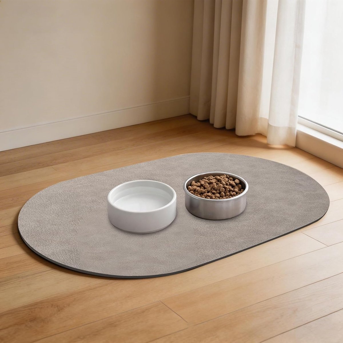 Voerbakmat voor honden en katten, voerbakmat voor honden, katten, 50 x 35 cm, super absorberend, sneldrogend, voermatten, antislip, waterdichte onderlegger (lichtbruin)