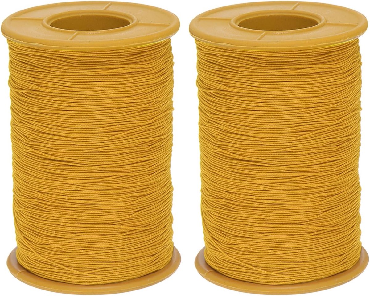 2 stuks elastisch naaigaren 547 Iarde 0,5 mm dik latex naaigaren voor handnaaien, verzamelen, borduren, naaimachines, goudkleurig