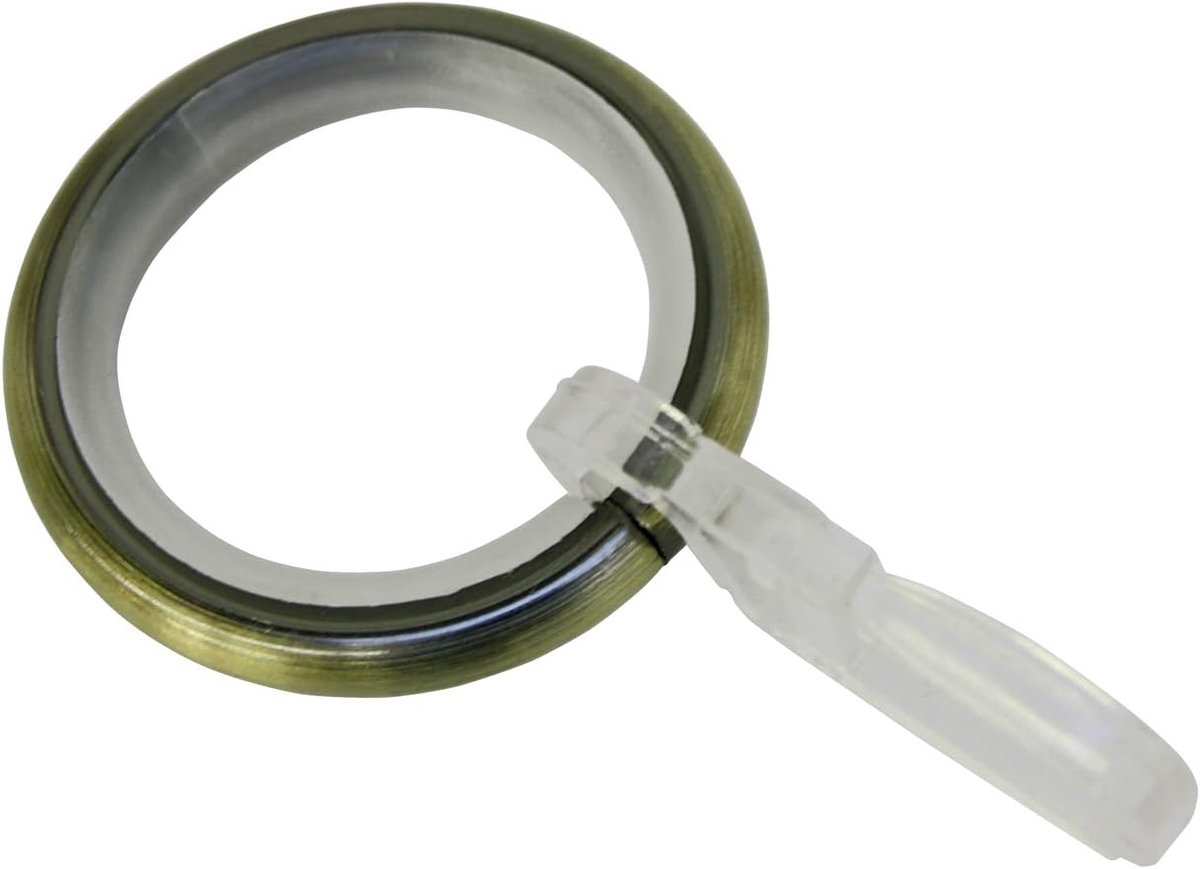Gordijnringen met glij-inzetstuk en gordijnhaak, metaal, voor Ø16 mm, antiek-messing, 10 stuks