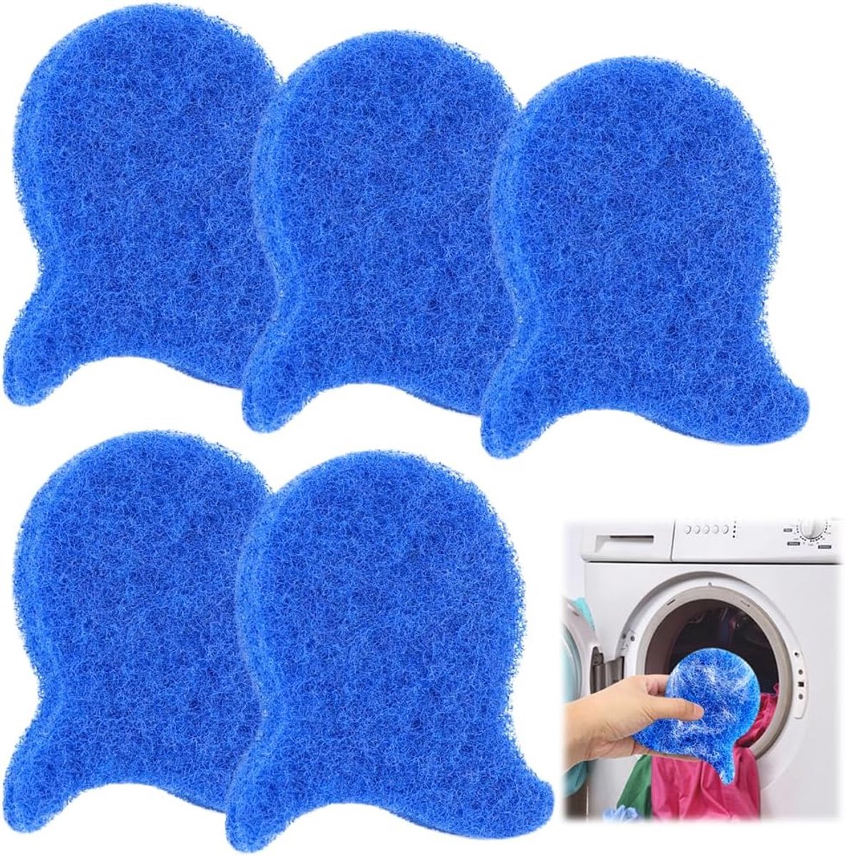5-Pack Wasmachine Huisdier Haarverwijderaar Pluisballen, Herbruikbaar, Blauw, Polyurethaan (PU), Kat & Hond Haarverwijderaar, Kleding & Huishoudelijke Reiniging, Klettverschluss Sluiting