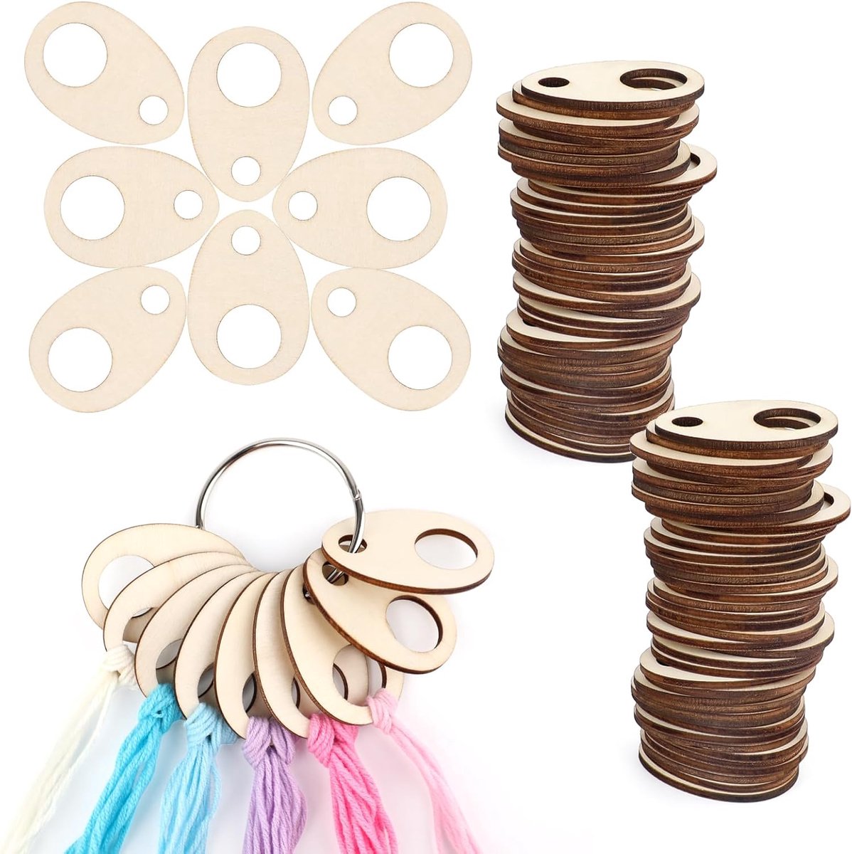 100 stuks houten draaddruppels, 1,9 x 1,3 inch druppelvormige borduurfloss organizer met floss ring, kruissteek draad opslag spoelen voor doe-het-zelf naaien en ambachtelijke benodigdheden