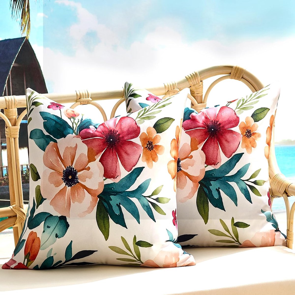 40 x 40 cm Waterdichte Bloemen Kussenshoezen Zomer 16x16 Inch Set van 2 Boerderij Kussensloop Vierkant Woonkamer Buiten Kussensloop voor Balkon Bank Tuin Terras Huis