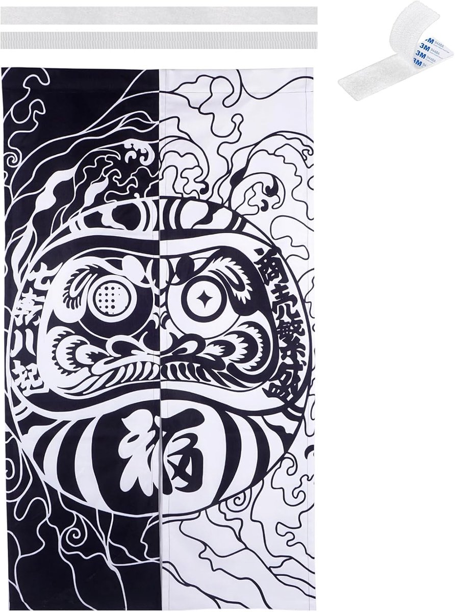 Daruma Japans deurgordijn, 85 x 150 cm, Noorse deur van stof, zwart/wit