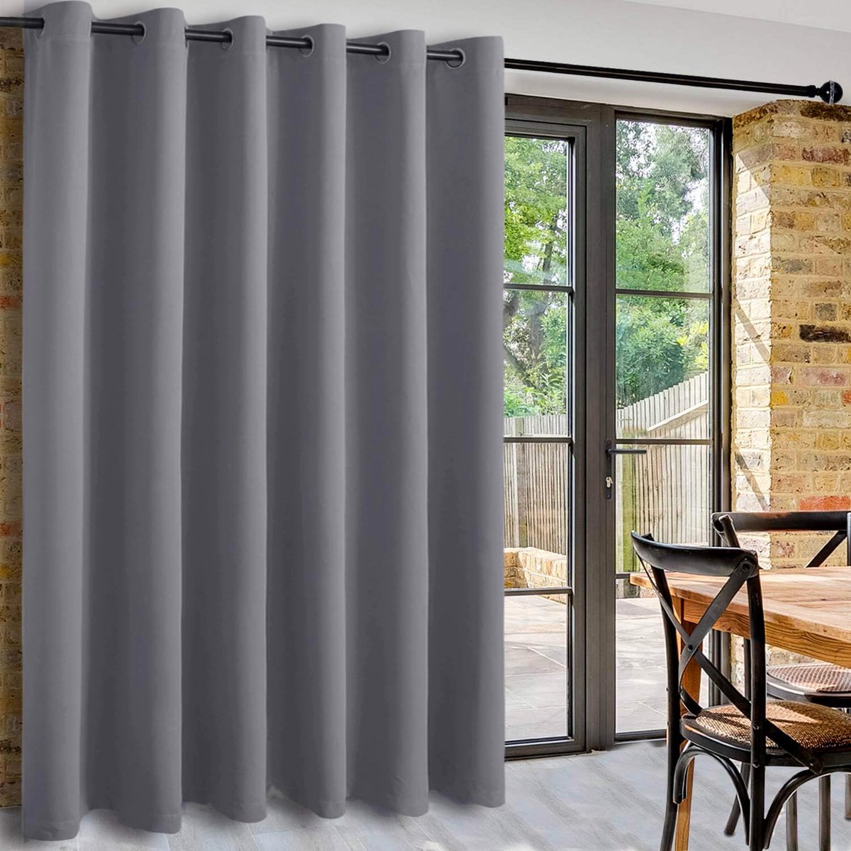 Grijs ruimteverdeler, gordijn, ondoorzichtig, 213 x 254 cm (h x b), ruimteverdeler, thermogordijn, extra brede gordijnen, inslagringen, verduisteringsgordijnen voor woonkamer, slaapkamer, 1 stuk