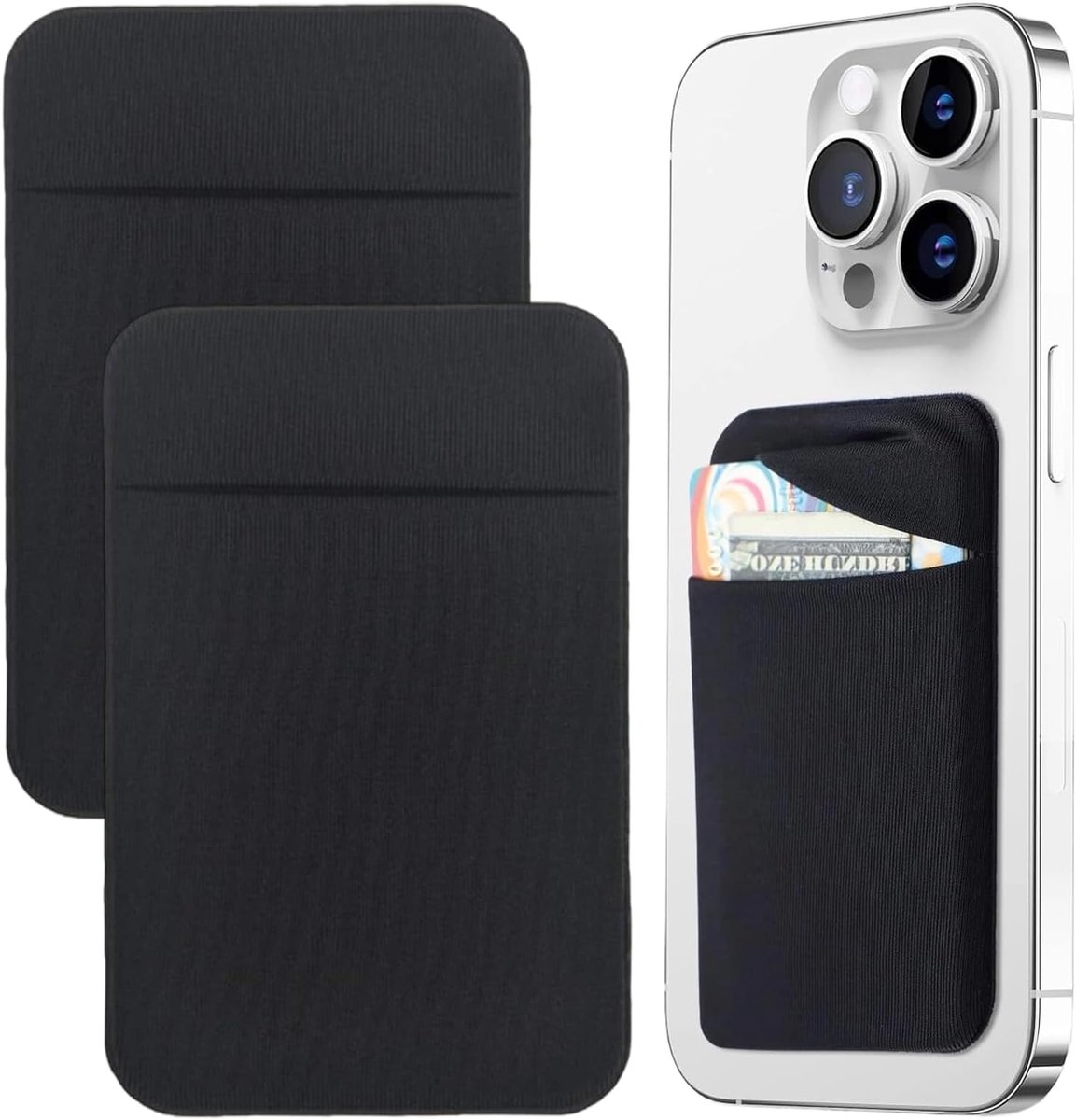 Zelfklevende kaarthouders voor telefoon, uitbreidbare kaarthouder van Lycra-stof, creditcardhouder om op smartphonehoes te plakken, 5,8x9 cm, zwart
