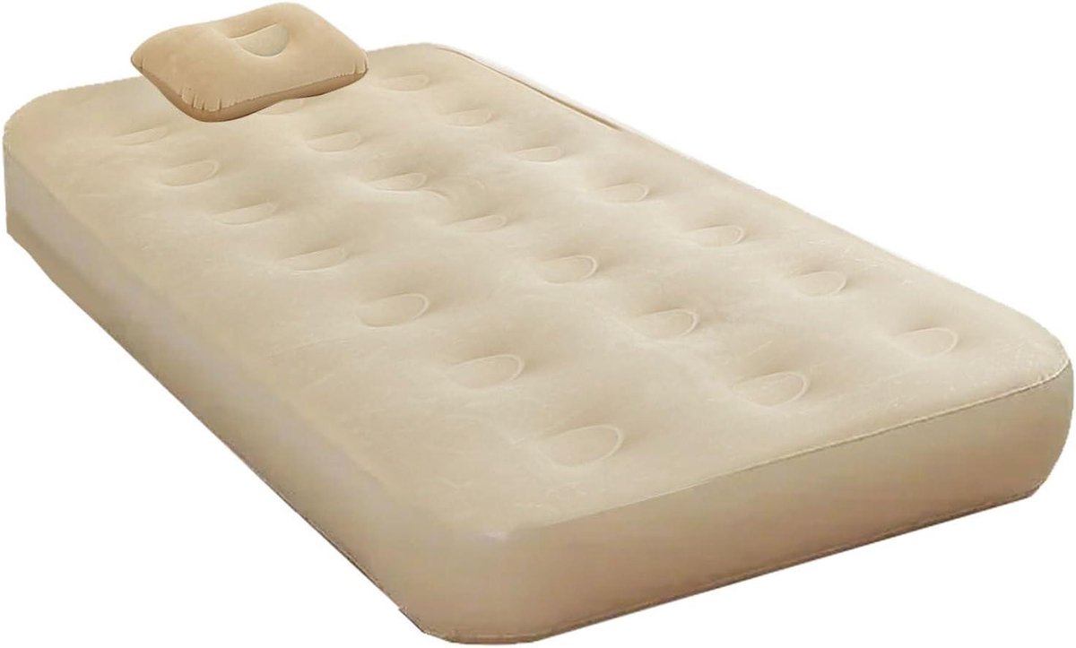 Opblaasbaar Bed - Luchtmatras Kamperen - Comfortabel Slapen - Ingebouwde Pomp - Voor 1 Persoon - Beige