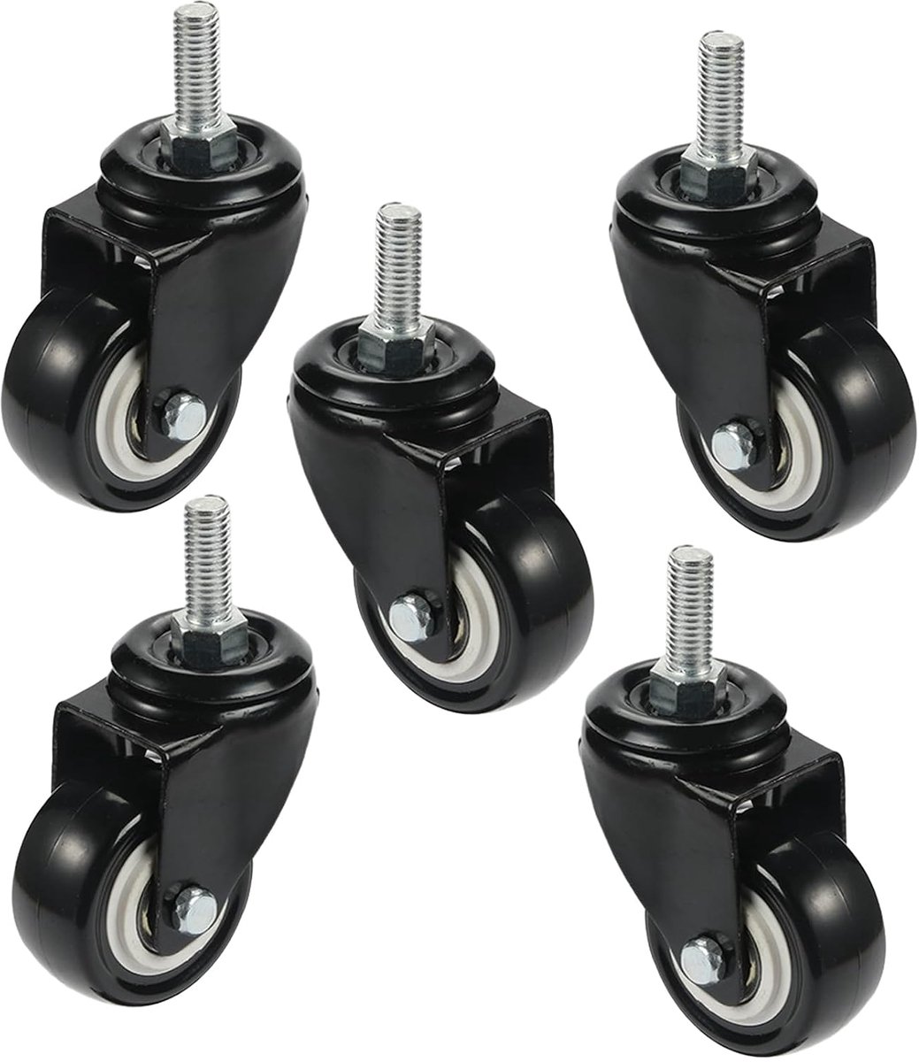 Zwenkwielen, 1,5 inch, veilig voor alle vloeren, rubber, vloerbescherming, inclusief hardhout, M8 x 25 mm (5 stuks)