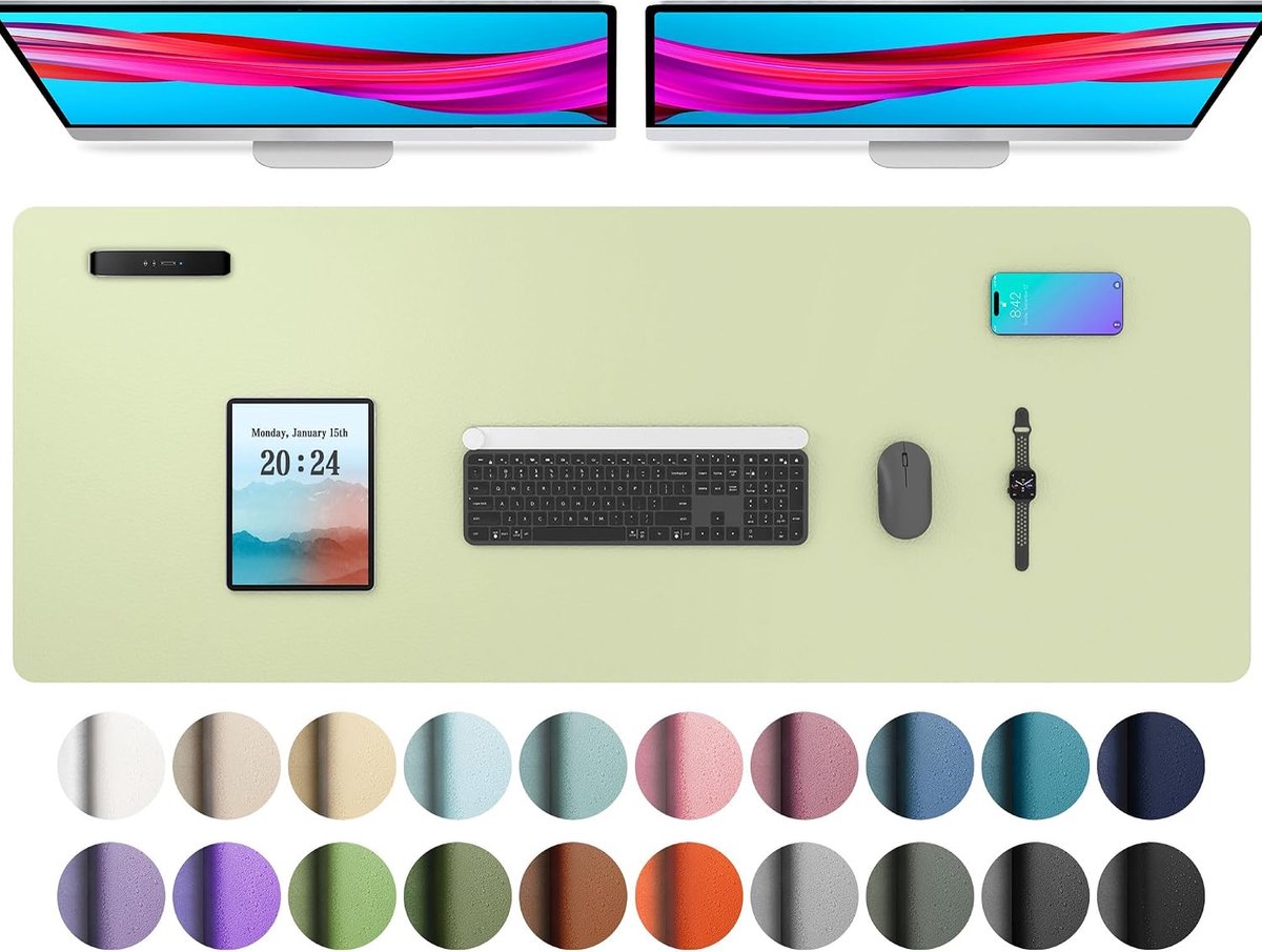 PU-lederen bureaumat, groot antislip onderlegger, waterdichte laptoptafel schrijfblok voor kantoor/thuis (122 x 43 cm, grasgroen)