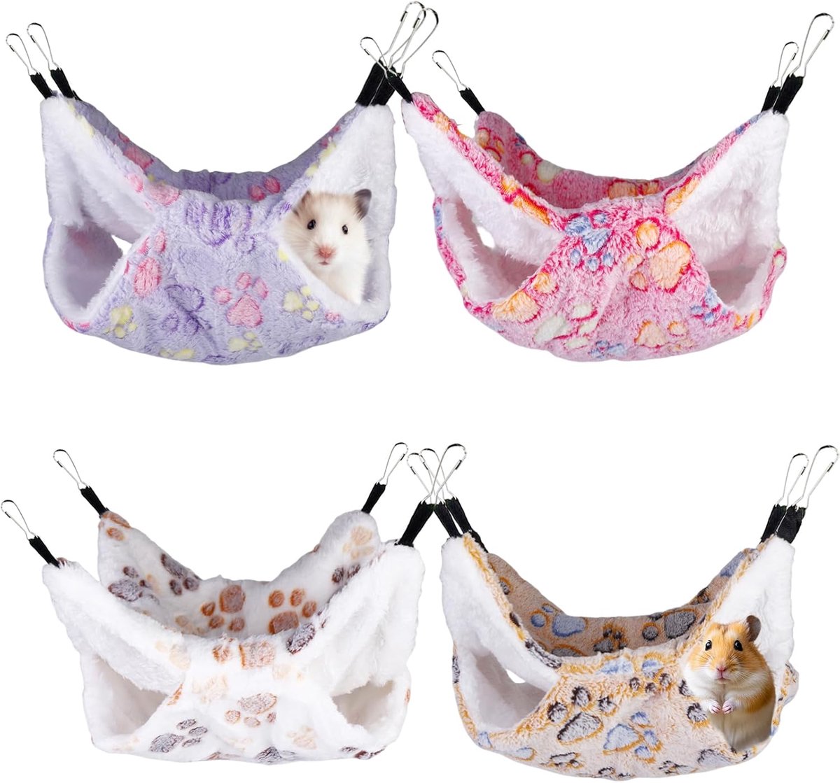 4 stuks cavia-hangmat: dubbele laag ratten hangmat cavia accessoires, hangende kleine dieren hangmat voor fretten ratten cavia papegaai hamster