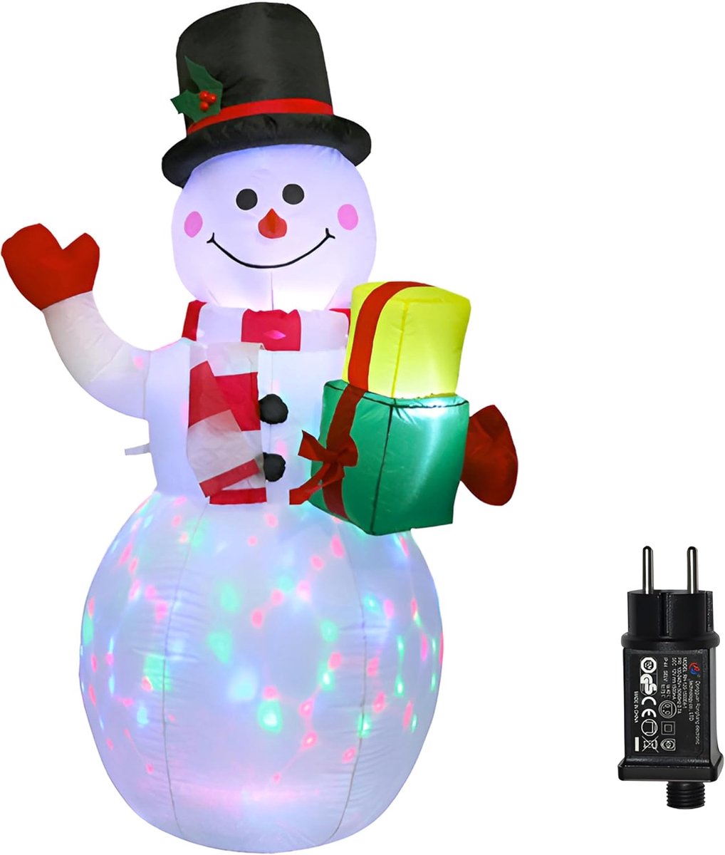 kerstdecoratie voor sneeuwpop, 1,5 m, opblaasbaar, sneeuwpop, opblaasbare kerstdecoratie met roterende ledverlichting voor kerstfeest binnen, buiten, tuin, gazon, snelle opgeblazen lucht