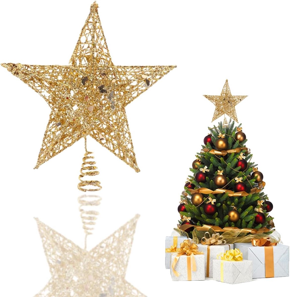 Kerstboompiek met sterren, goud, 20 cm, metalen kersttopper voor een feestelijke dennenboompiek, elegante kerstboom, ster goud, voor de perfecte kerstdecoratie