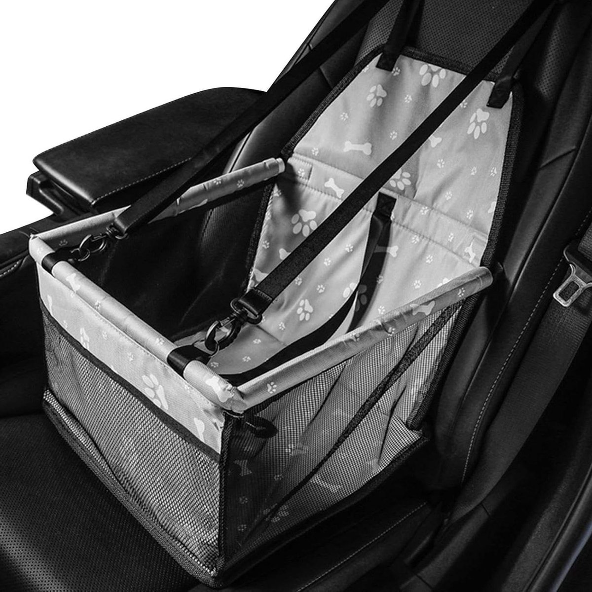 Honden Reisstoel - Autobed Huisdier - Veilig Reizen - Ademend Gordelharnas - 42 x 32 x 7 cm - Grijze Voetafdrukken