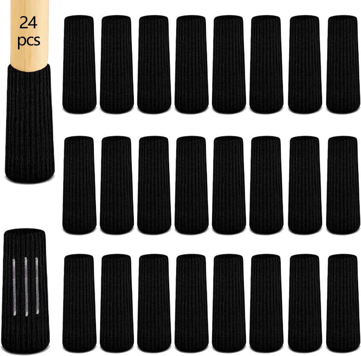 24 stuks elastische meubelsokken, gebreide, antislip pads voor tafel en vloerbescherming, vermijd krassen en geluiden (zwart)