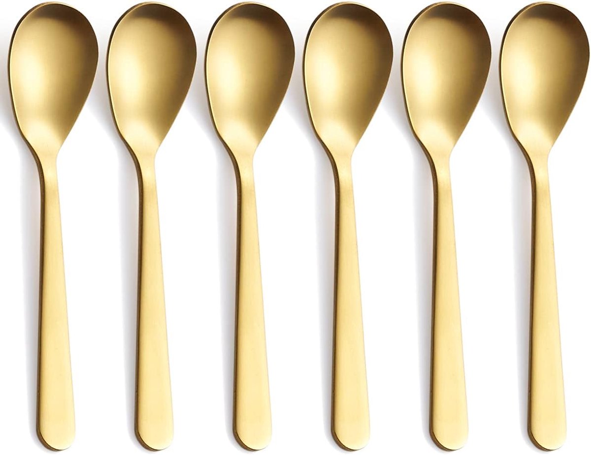 Gold Demitasse Espresso Lepels, RVS Satijn Afwerking Koffie Lepels, Mini Theelepels, Suiker Lepels, 4,7 cm, Set van 6