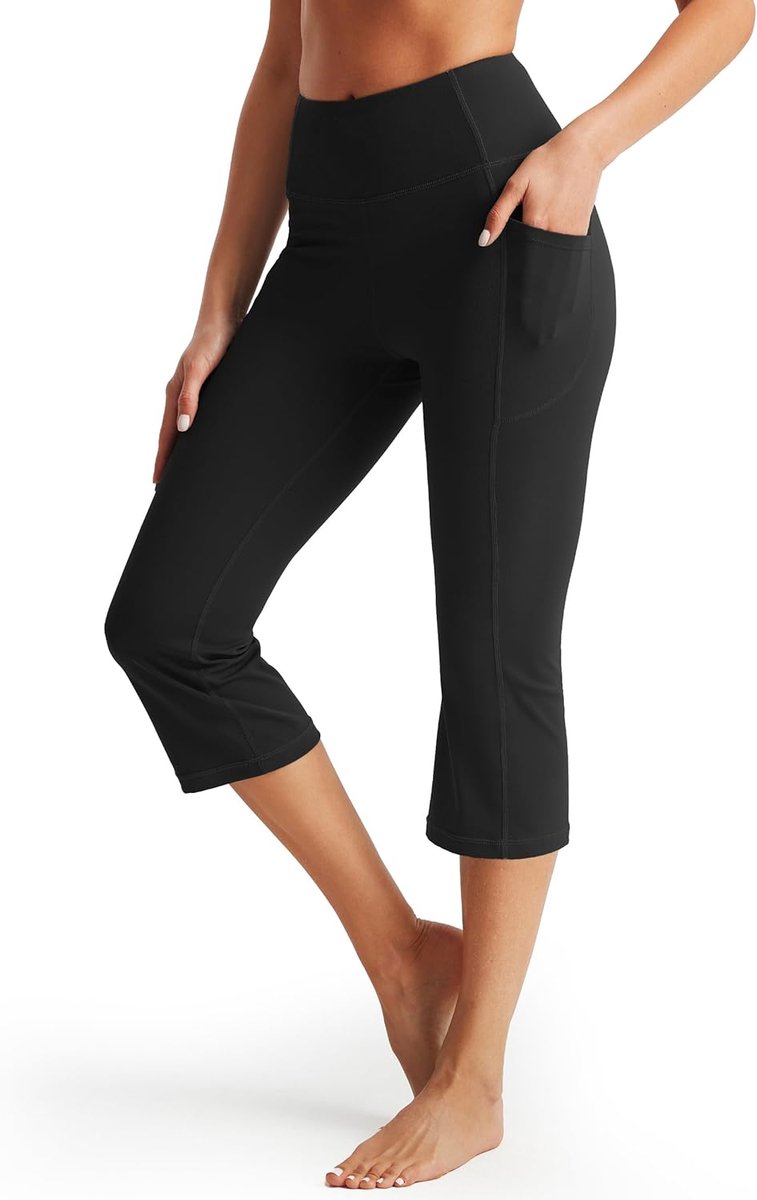 Leggings voor Vrouwen Korte 3/4 Hoge Taille Capri, Zachte Yoga Sport Hardlopen en Pilates in de Sportschool Trainingspak met Elastische Broek met Zakken