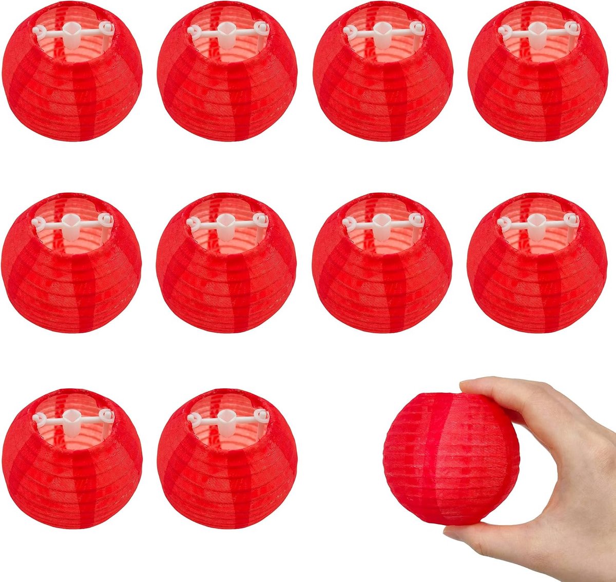 10 stuks 3-in-mini-lantaarns, rond, kleine lantaarns, decoratie voor kamer, lantaarn, tuin, balkon, binnen en buiten, feest, verjaardag, bruiloft, doop (rood)