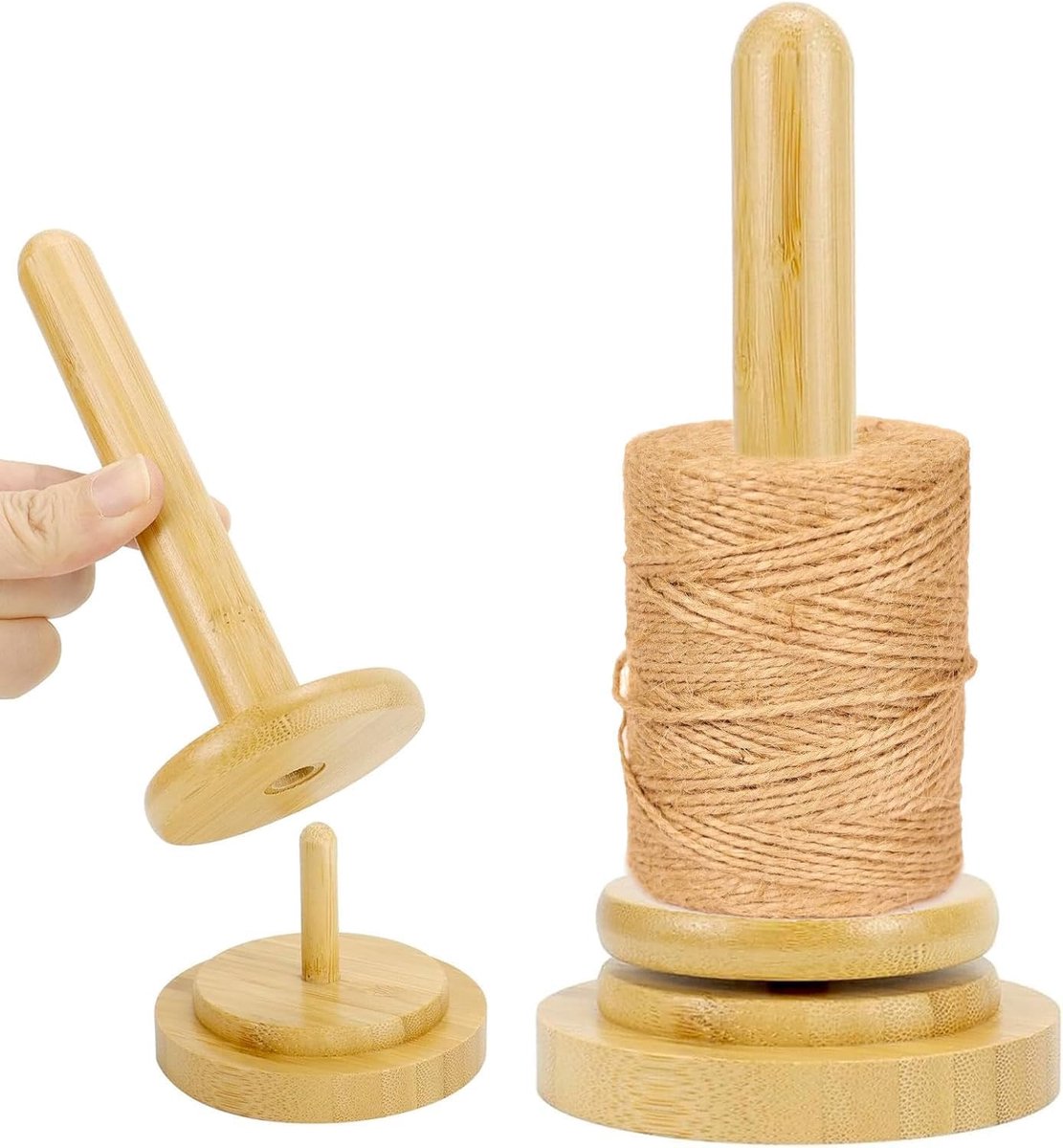 Garenhouder van hout, houten garenhouder voor breien en haken, ronde garenrolhouder, houder, dispenser, roterende garenhouder, voor doe-het-zelvers, naailiefhebbers