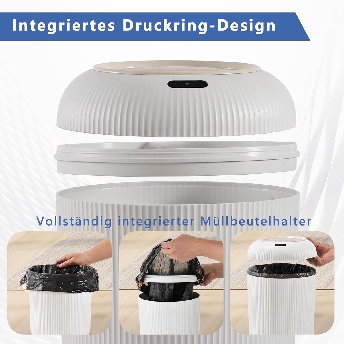 Set van 2 automatische sensor-vuilnisemmer, 12 l + 10 l elektrische vuilnisemmer met infraroodsensor en deksel, voor badkamer, toilet, keuken, kantoor, waterdicht, geurloos, wit