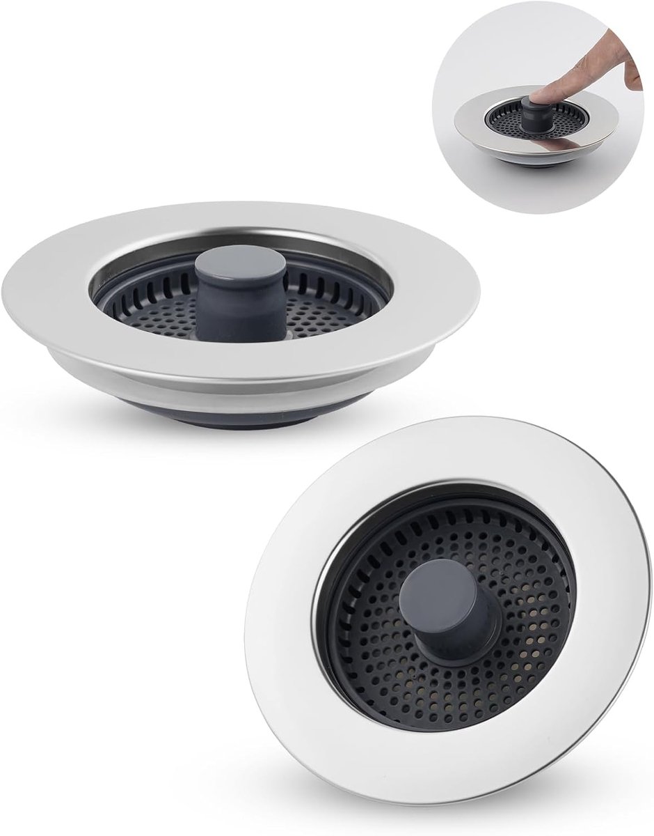 iFealClear 3-in-1 2 stuks stoppen voor gootsteen, 3-in-1 gootsteenstop, universele afvoerzeef, keukenspoelbak, geschikt voor spoelbakgat 75-82 mm, diepte > 28 mm