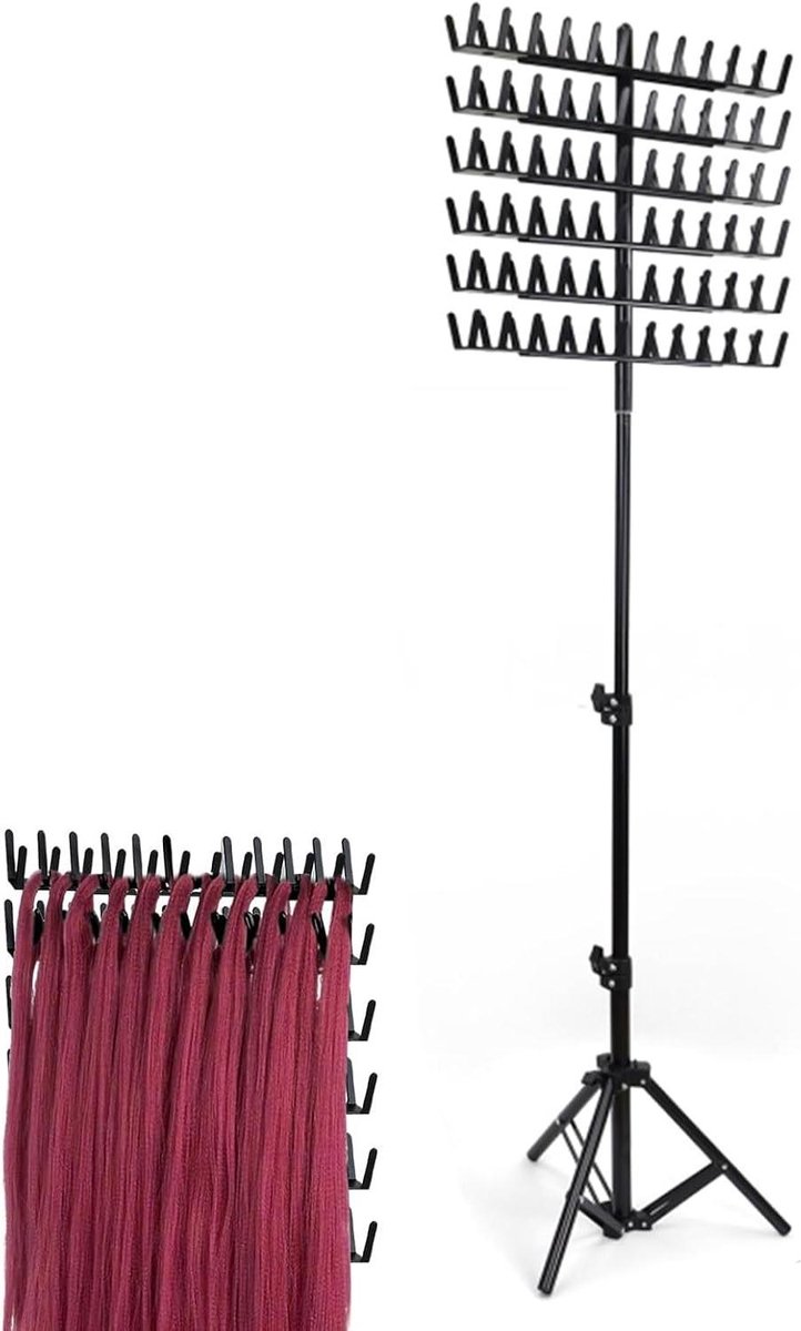 Vlechthaar Rek - Haar Organizer - Haar Stylen - In Hoogte Verstelbaar - 144 Frames - Zwart