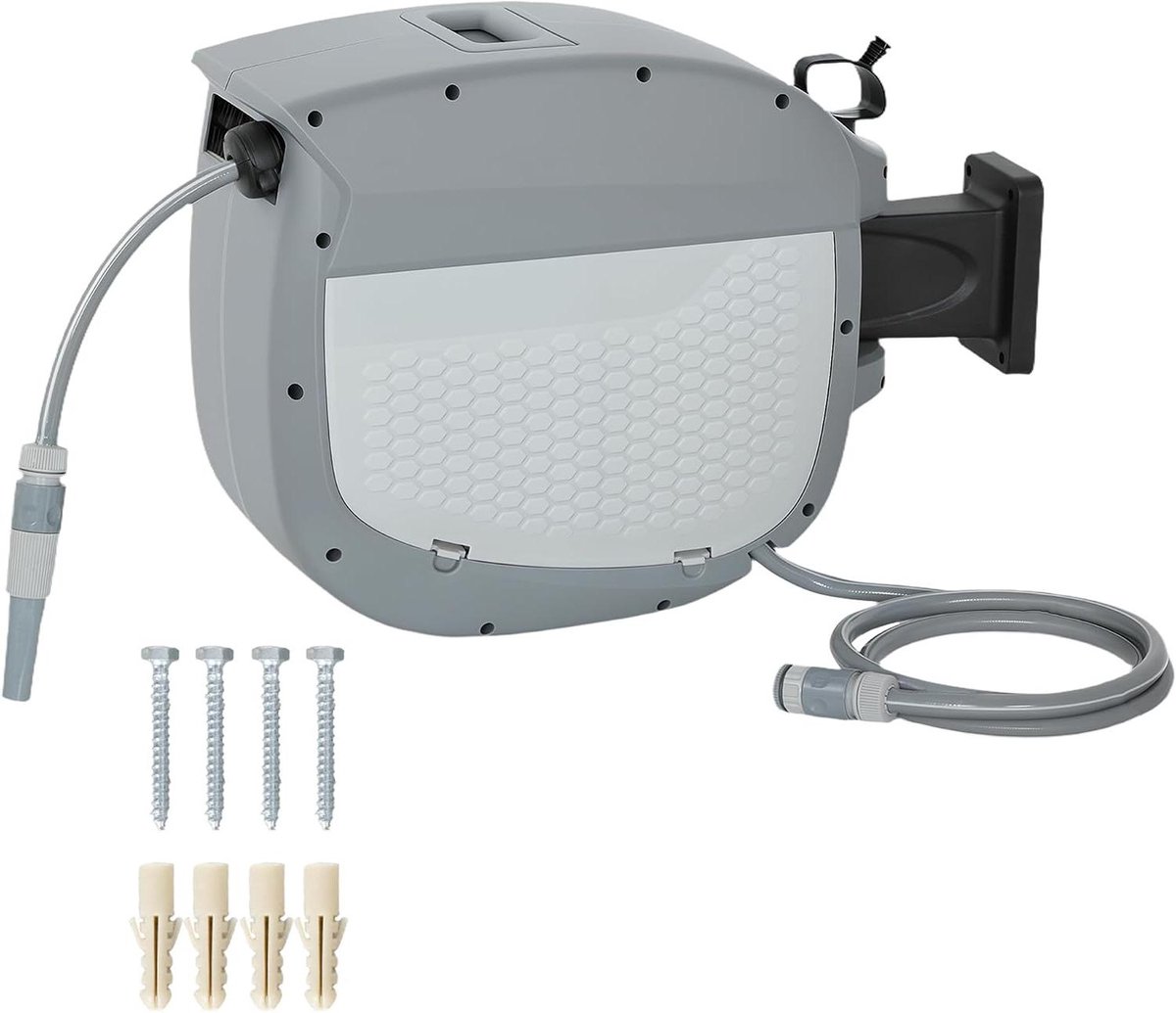 Slanghaspel Tuinslang - Automatische oproller - Tuin Bewatering - 180° Draaibaar - 30 Meter - Grijs