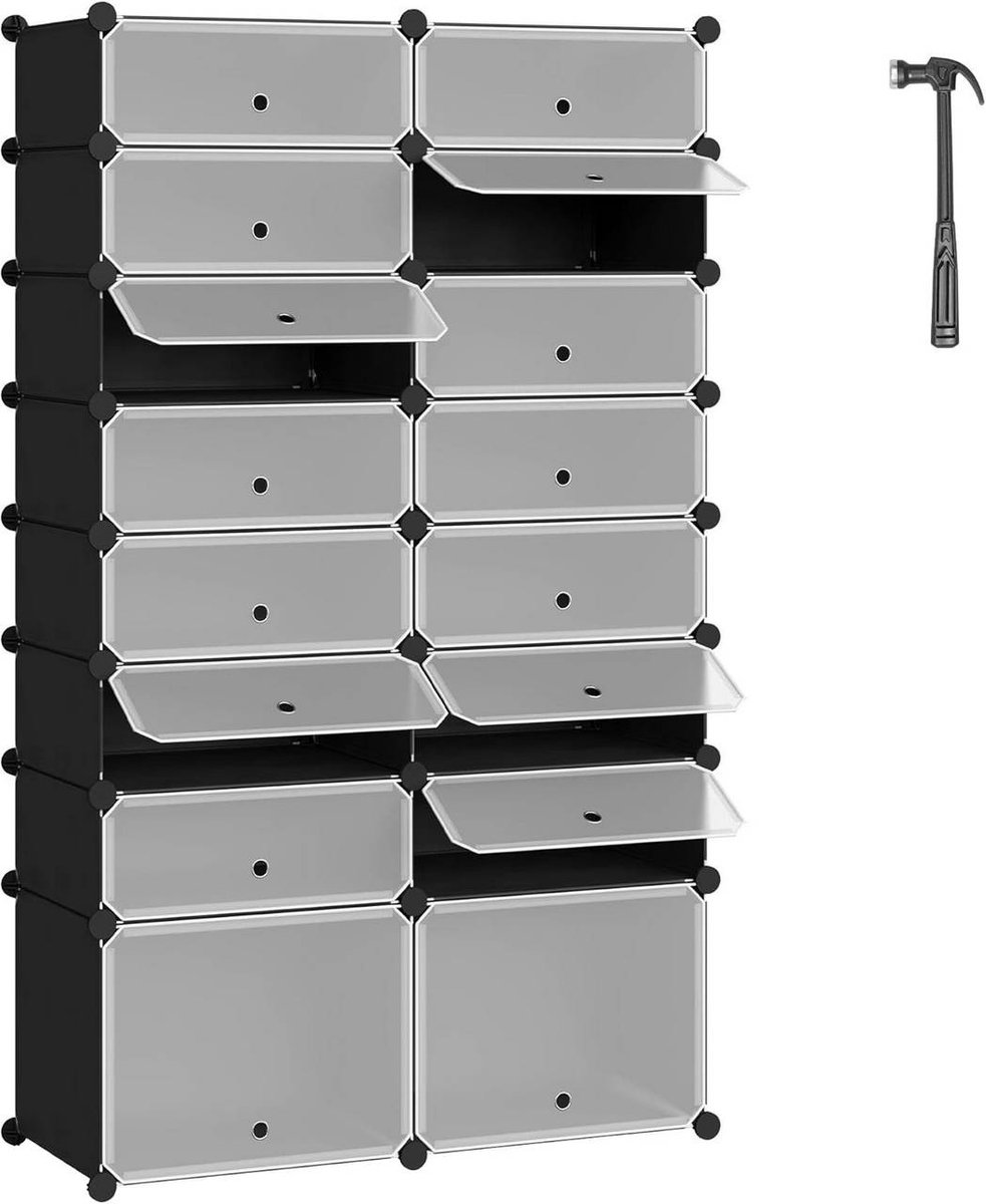 SureDeal® - Doe-het-zelf - Doe zelf schoenenrek - Schoenenkast - Vakken - Paar schoenen - Zwart - Wit - 94x37x159 cm