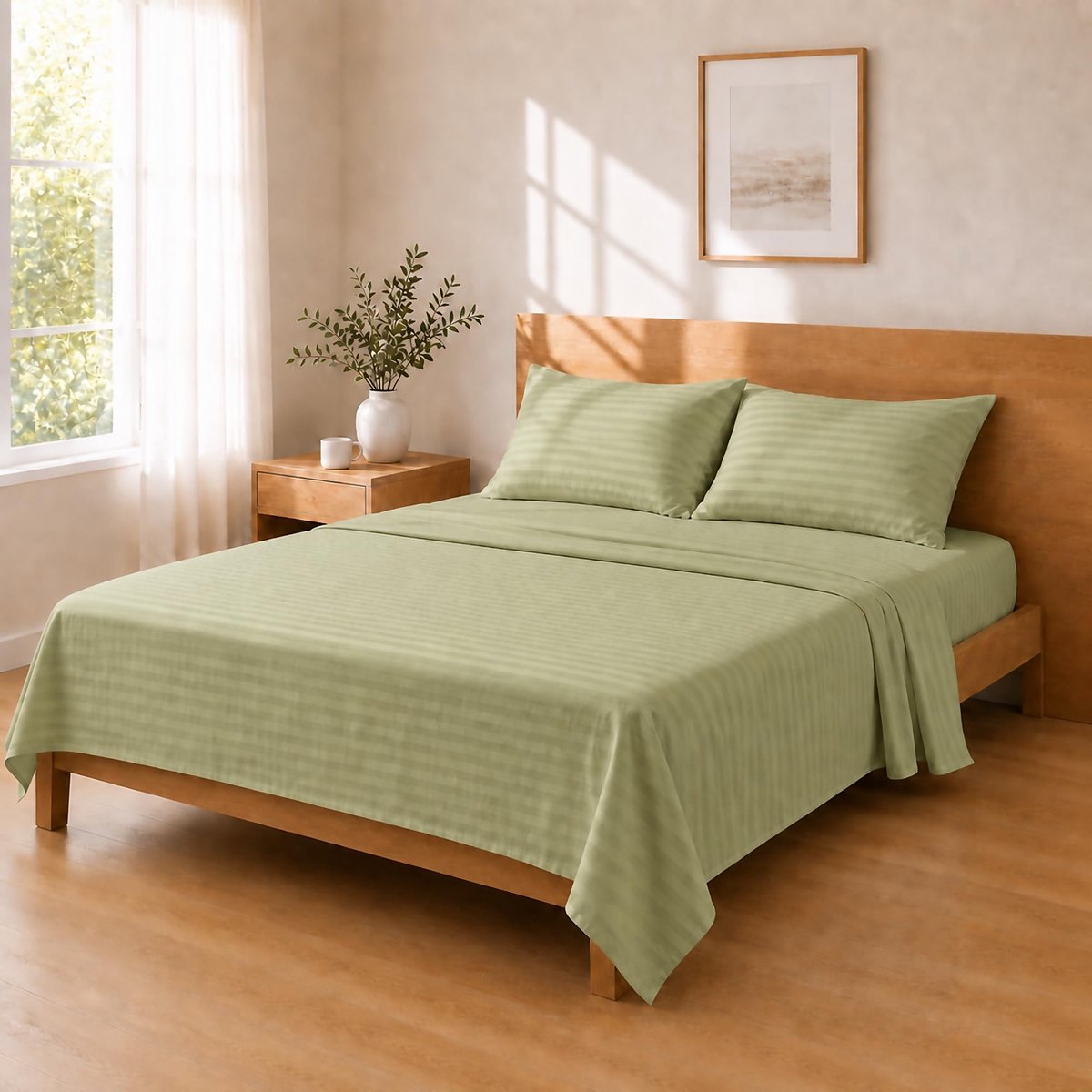 SnelShoppen - Lakenset Microvezel 240x250 / 180x200+25 / 50x80x2, Saliegroen - Zachte en Ademend Bedlinnen voor een Comfortabele Slaapervaring