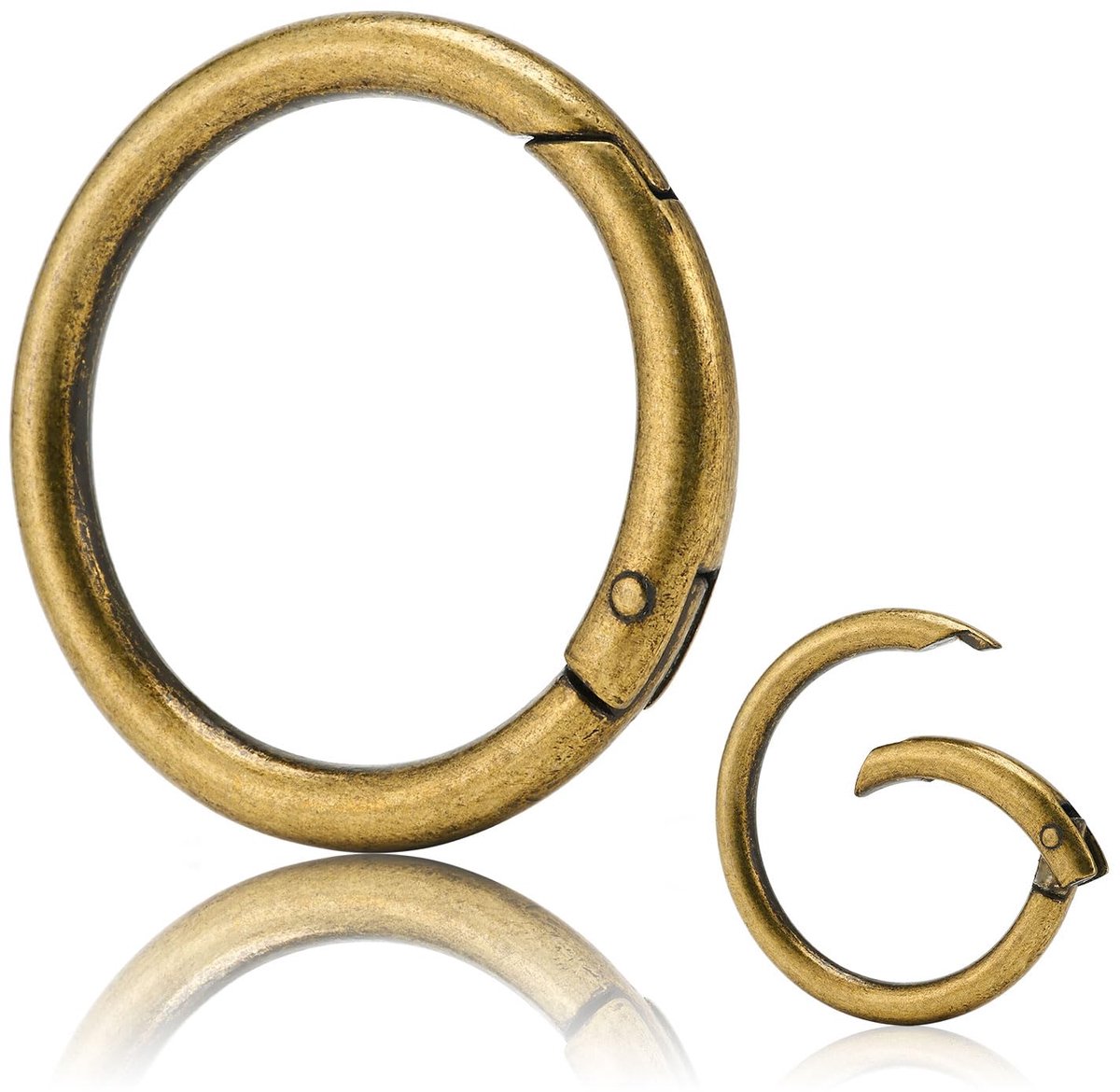 Veerringen, ronde metalen karabijnhaak voor sleutelhangers, handtassen, portefeuilles, tassen en doe-het-zelf decoraties, Geborsteld messing, 38mm