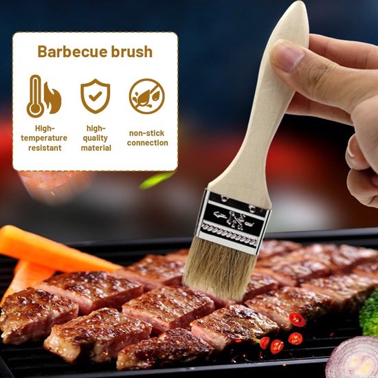 Keukenborstel met natuurlijke haren, keukenborstel, bakborstel, hittebestendig, voor vlees, gebak, keuken — afbeelding 5