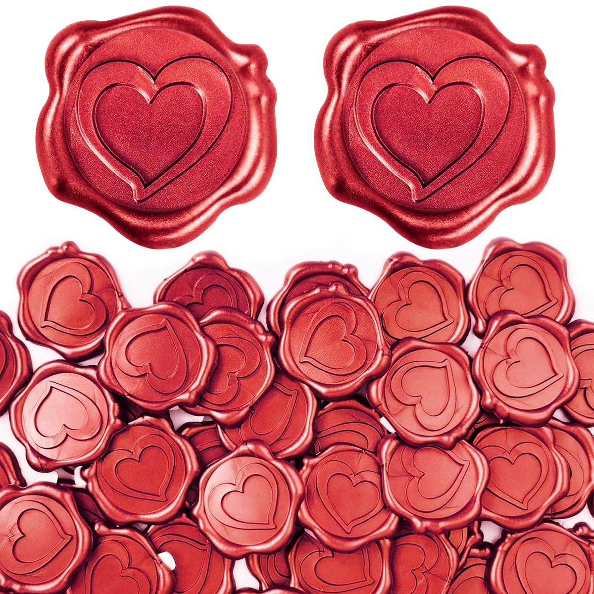 50 Stuks Wax Seal Stickers,Wax Zegel Sticker Rood, Lakzegelstickers Vintage, Zegelstickers Bruiloft, Briefzegels voor Uitnodigingen, Enveloppen, Cadeaus, Verjaardagen, Kerstfeesten (hart)