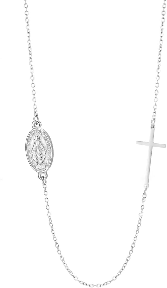 Maagd Maria rozenkrans kralen kruis ketting katholieke Virgen de Guadalupe hanger ketting roestvrij staal religieuze doop sieraden voor vrouwen