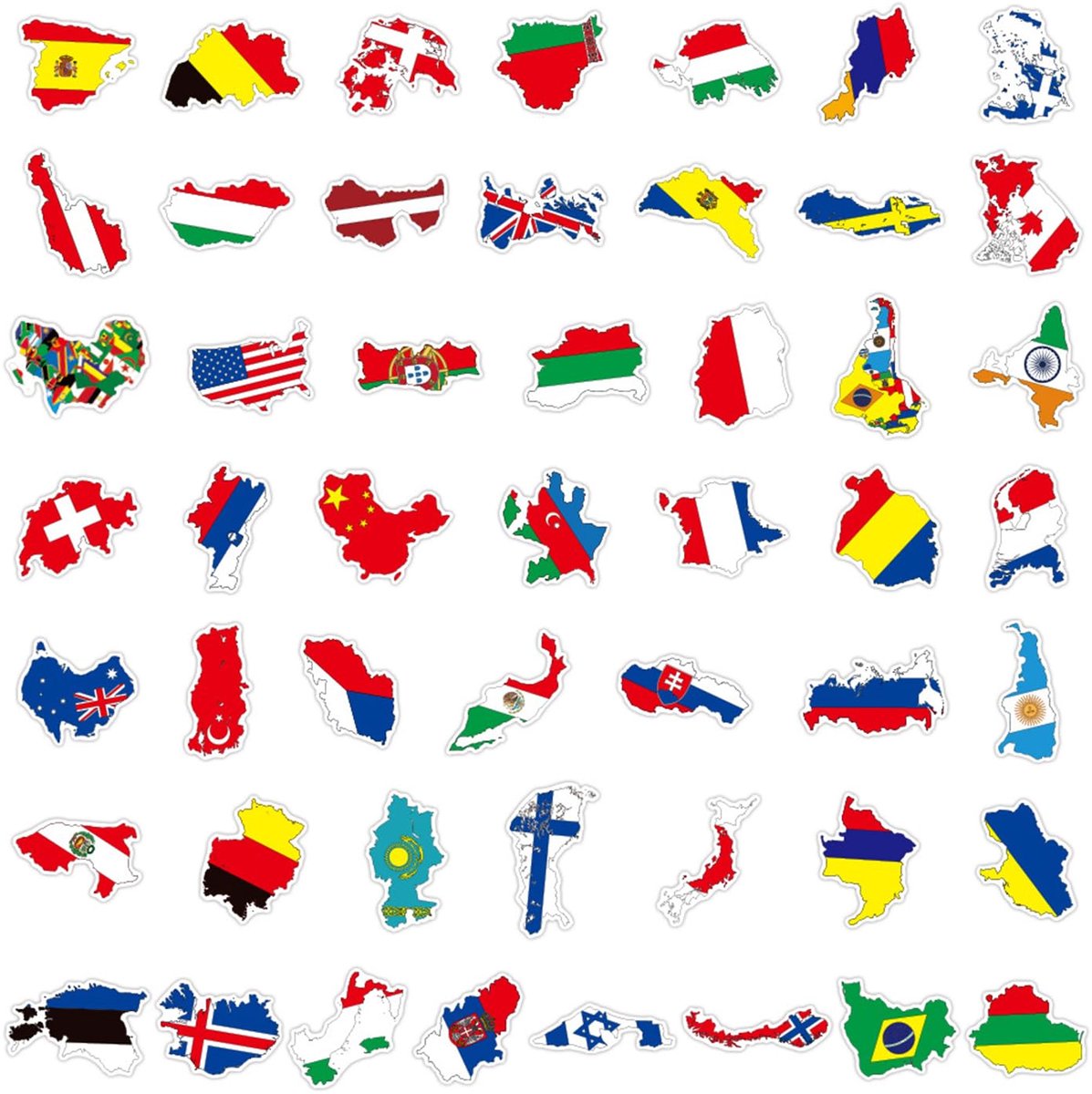 Set van 50 stickers met nationale vlaggen, stickers voor landen, kaart, voor koffer, reizen, scrapbooking, koffer, camper, motorsticker