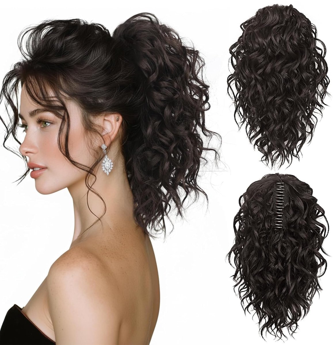 Haarstaart 30 cm Zwart Kort – Natuurlijke Golvende Afro Haarverlenging met Clip voor Dames, Krullende Ponytail Haarstuk (Bruin)