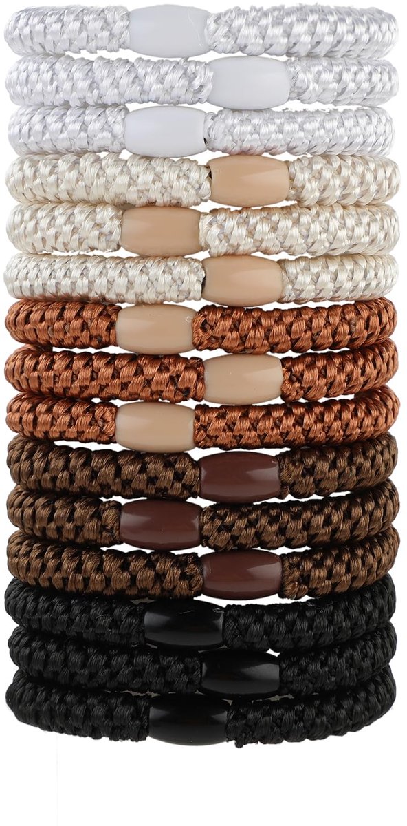 15 stuks haarbanden voor dik haar, elastische paardenstaarthouder, geen schade, geen plooi, haarbanden, dagelijkse scrunchies, haartouwen, haarelastiekjes voor vrouwen, meisjes (bruin)