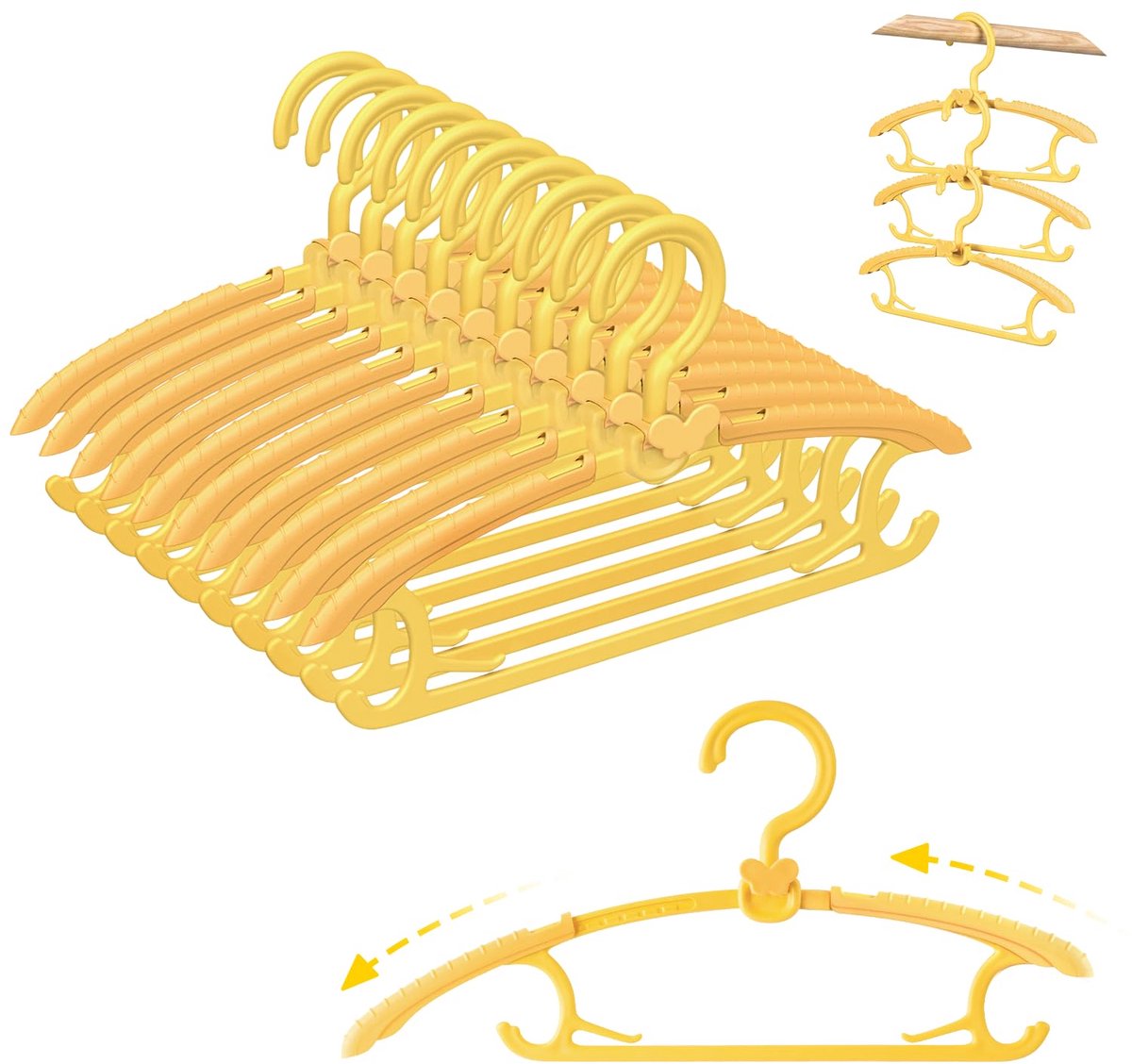 Kleerhangers voor kinderen, meegroeiende, verstelbare kunststof kinderkleerhangers, antislip kleerhangers voor de kinderkamer met vlinderhaak; ruimtebesparende kinderhangers voor baby's –