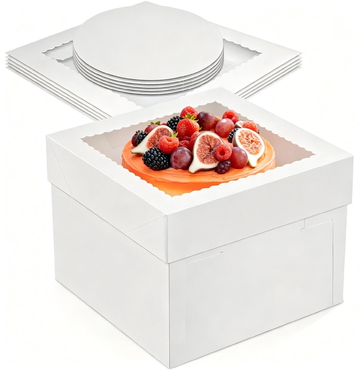 set van 5 taartdozen, 25,4 x 25,4 x 20,3 cm, witte taartdozen, taarttransportdozen met kijkvenster, taarttransportdozen, cakeboxen voor taarten en gebak (10 x 10 x 8 inch)