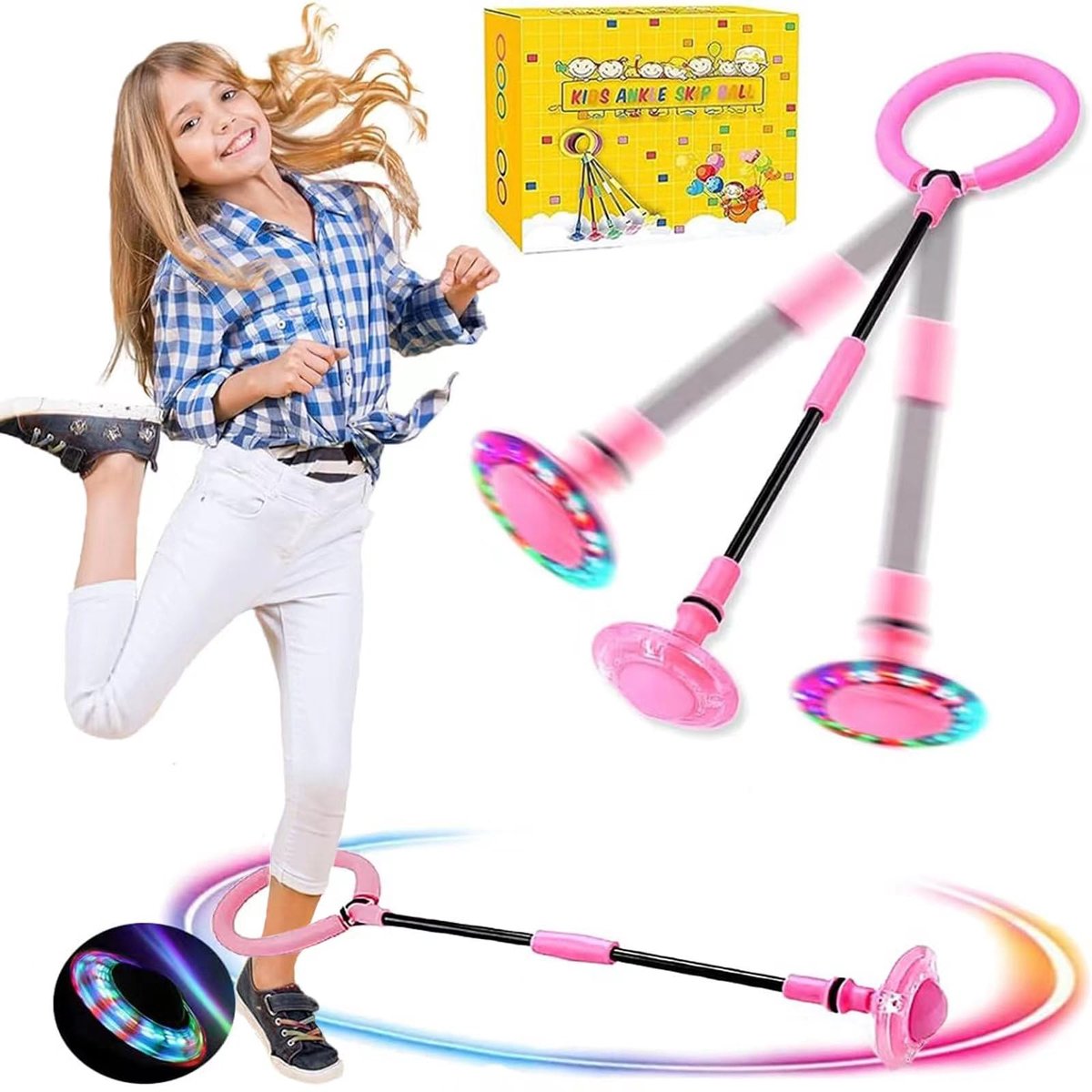 Springring voor kinderen, knipperende springbal, opvouwbare flitsbal, geschikt voor behendigheidsspellen voor kinderen of volwassenen, oefening (roze) (L)