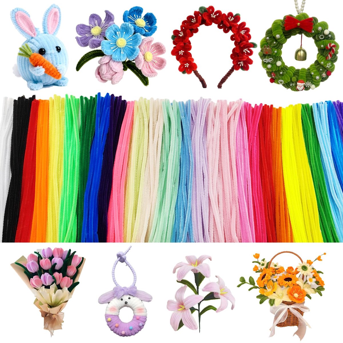 300 Stuks Chenilledraad 30cmx6mm Pijpenragers Bloemen Knutselwerk Pijpenreinigers diy Kleurrijk Cure Pipe Pipe Cleaners Pijpendraad voor Creatieve Decoreren