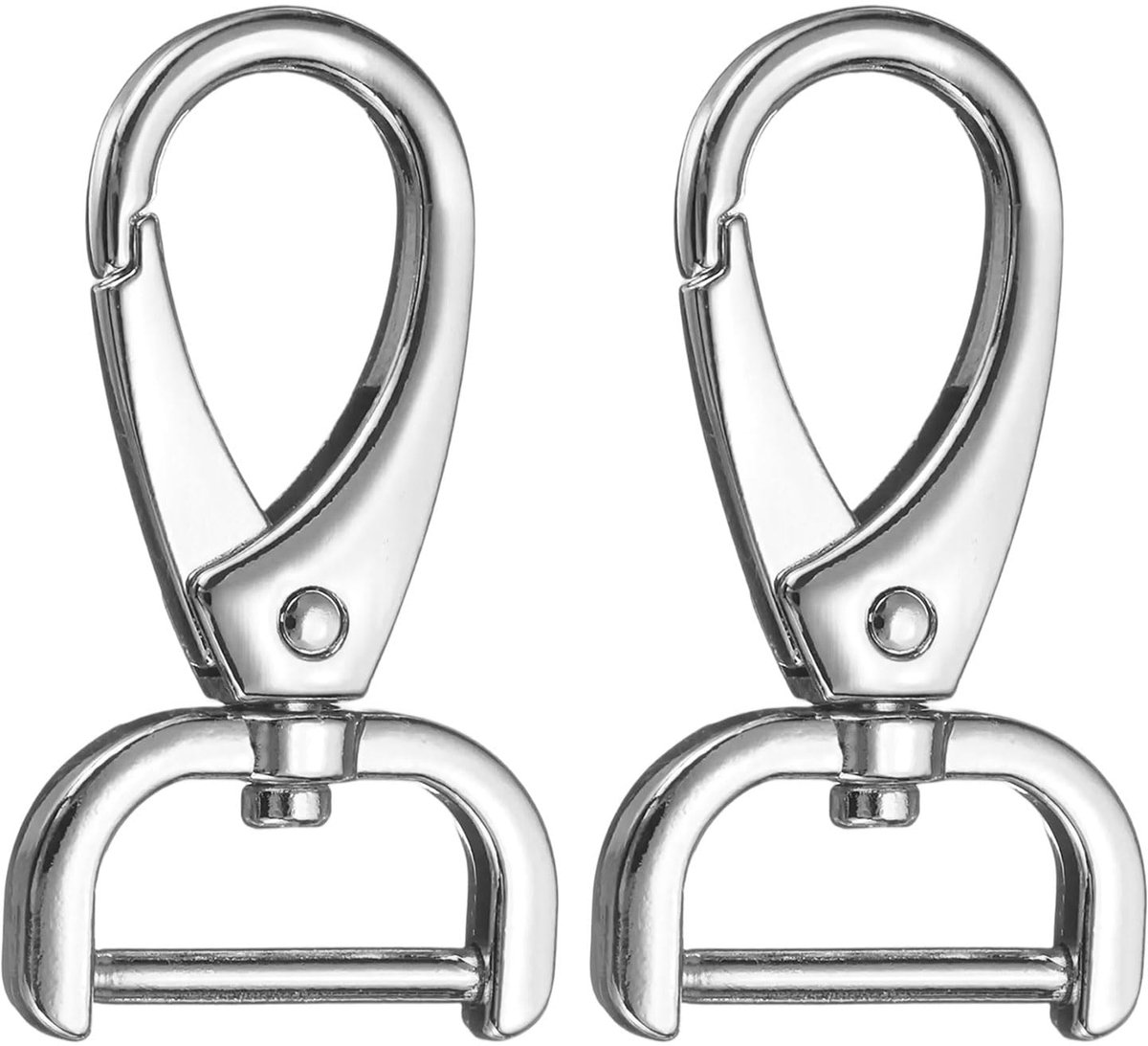 2 stuks afneembare karabijnhaak, draaibare karabijnhaak, 3/4 inch, D-ring met draaibare kreeftklauwsluiting voor tasriem, sleutelhanger, tas, doe-het-zelf handwerk, zilver