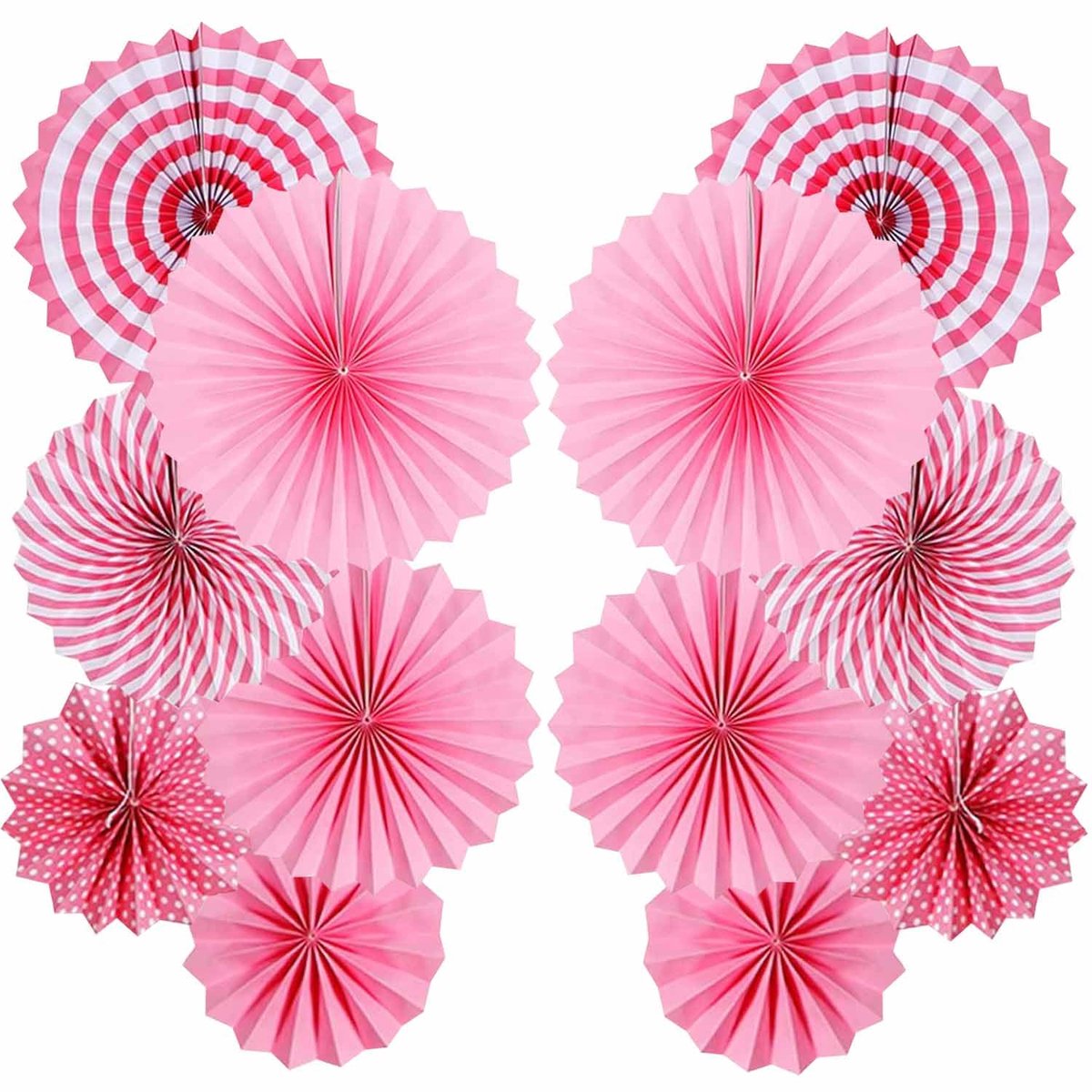 Set van 12 papieren waaiers, hangende papieren waaiers, decoratie voor feest, bruiloft, verjaardag, festival, Kerstmis, evenement en carnaval (roze)