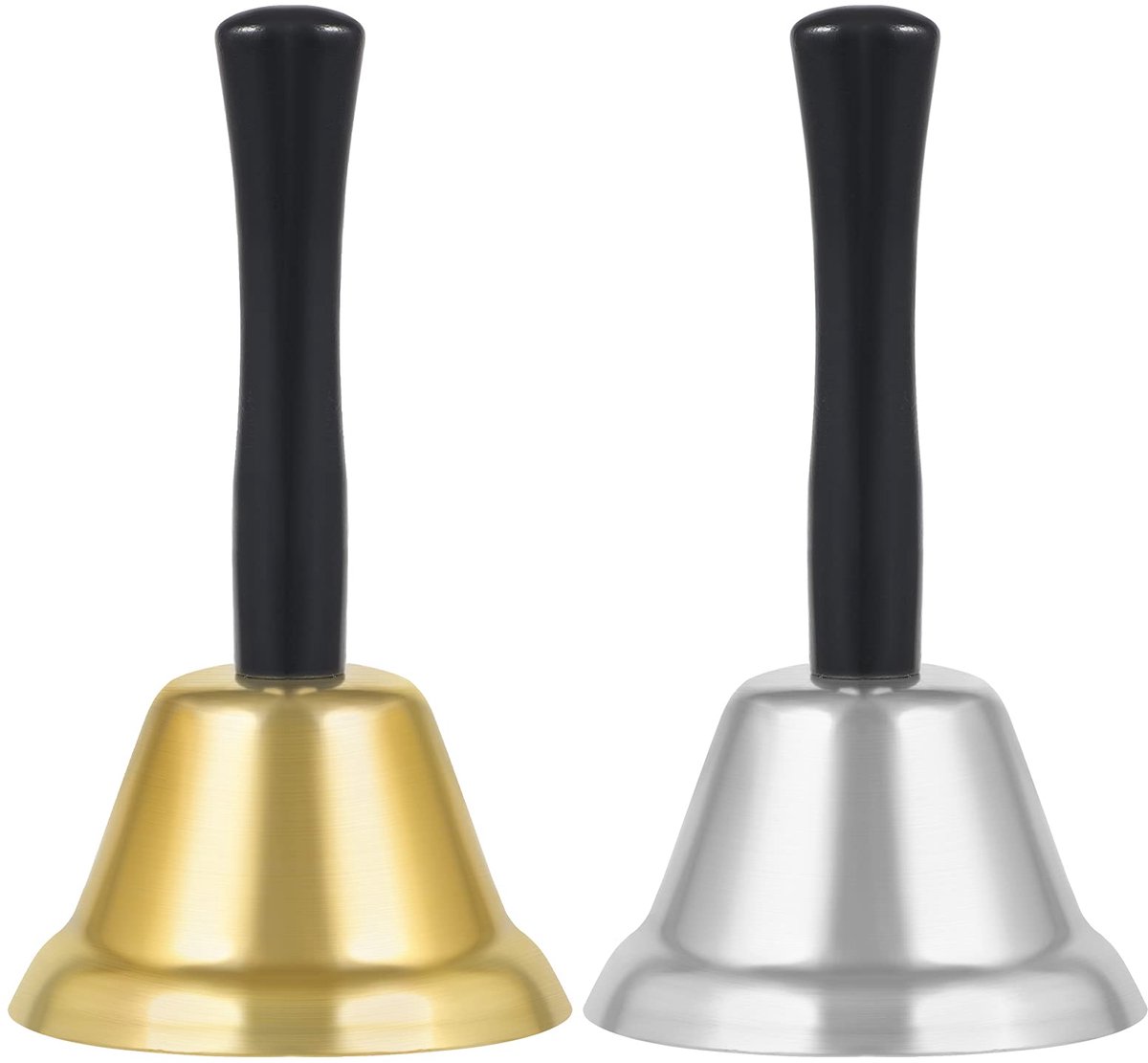 2 Stuks 7.5 x 12.4cm Kerst Handbel, Luid Duidelijke Oproep Bell Houten Handvat Alarm Handbellen voor Kerst Alarm Decoraties Bruiloft Evenementen Diner School Hoteldiensten