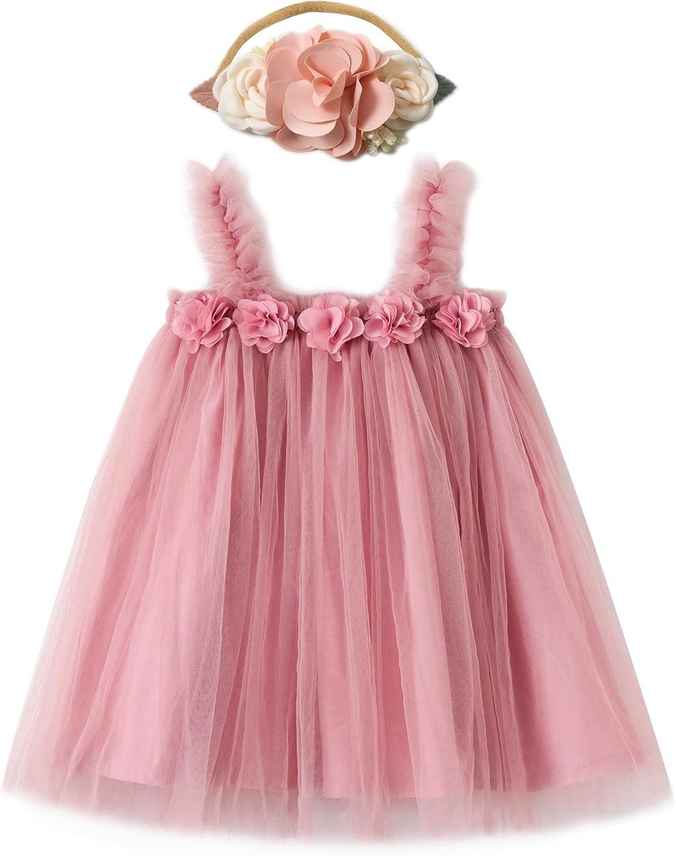 Meisjesjurk, tule, babyjurk, tutu, prinses met haarband, jurken voor verjaardagsfeest, smash, fotografie, taartkleding