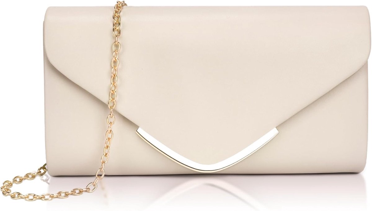Dames clutch, nude lederen handtassen met ketting, elegante envelop, avondtas, mode, crossbody enveloptas, nude, 8.6 x 11.7 x 4.8 pulgadas, Westers