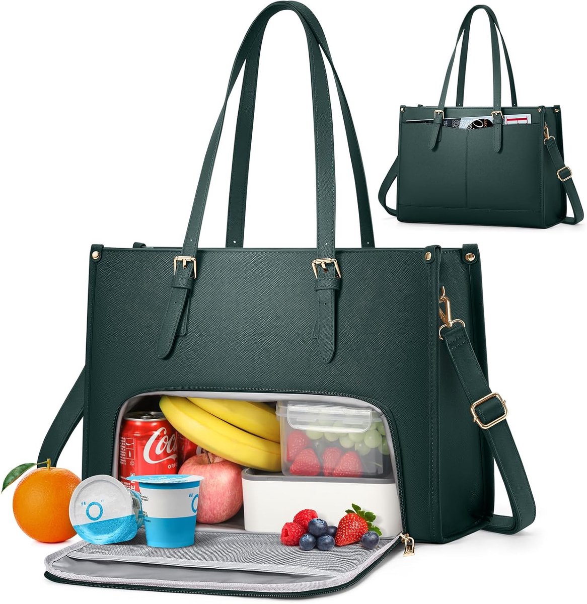 laptoptassen voor dames met geïsoleerd, lekvrij lunchcompartiment 15,6 inch laptoptas Werktas PU-leren damestas voor zakelijk gebruik, kantoor, universiteit en casual gebruik