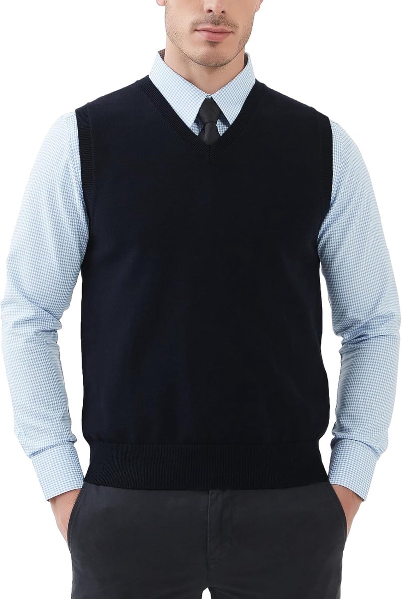 Heren katoenen mouwloze truien V-hals gebreide gilets trui vest relaxed fit pullover