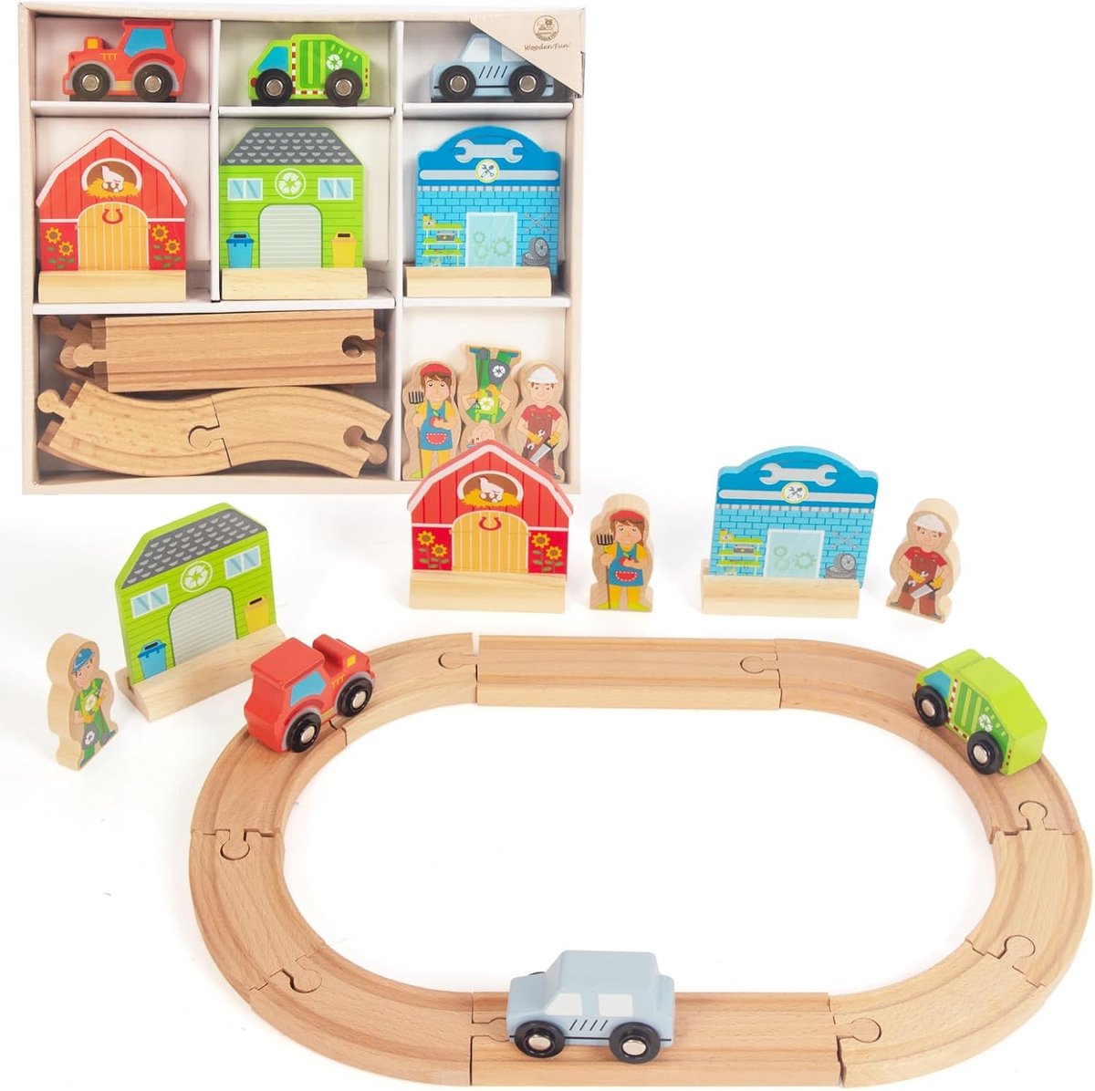 Houten railwagen set landbouw, stedelijke gezondheid thema kinderen speelgoed houten spoorweg 3 4 5 jaar