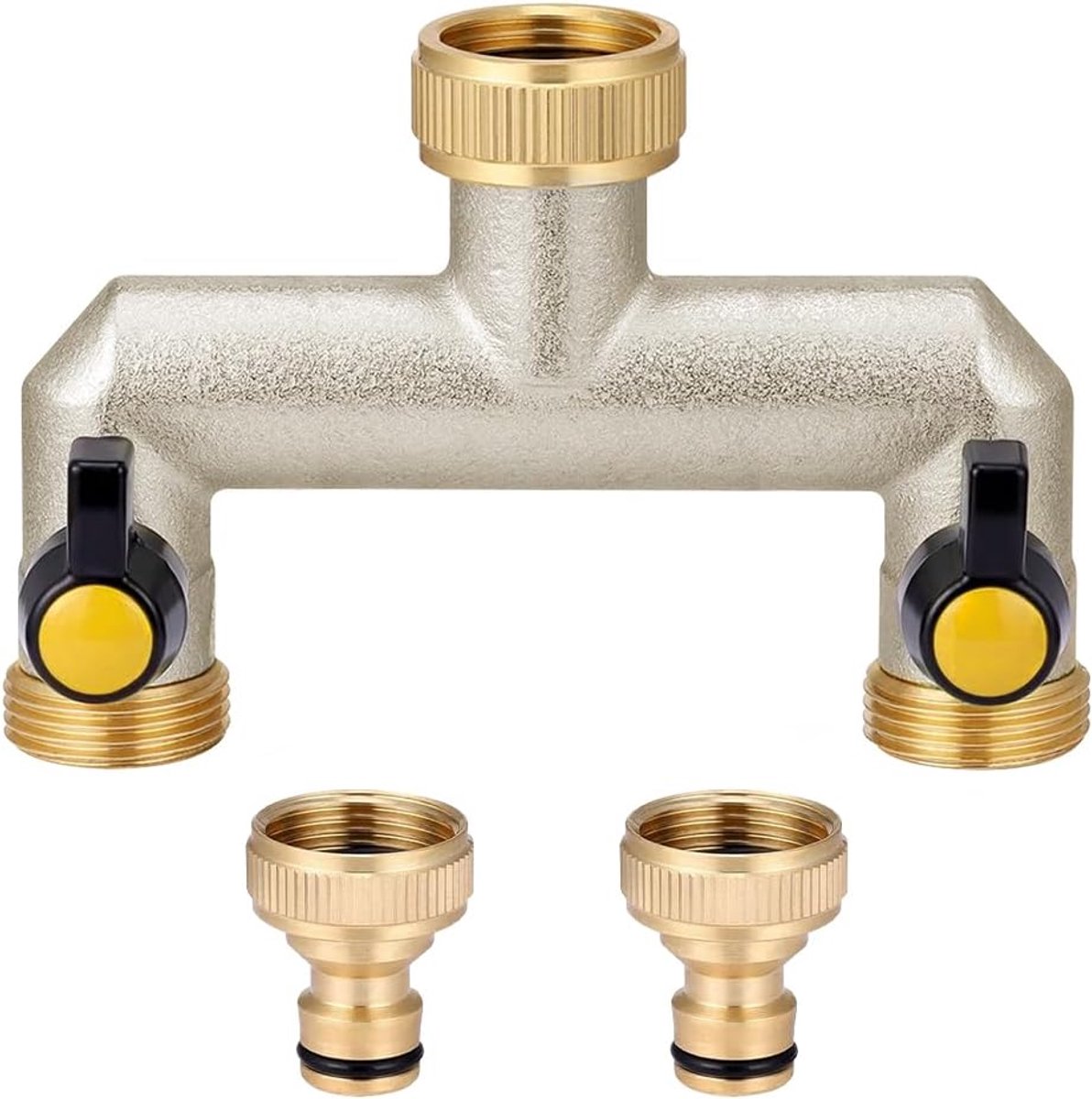 2-weg waterverdeler, waterverdeler 2-weg, 2-delige verdeler 3/4 inch adapter 1/2 inch voor 2 apparaten/tuinslangen, voor het instellen en afsluiten van de waterstroom