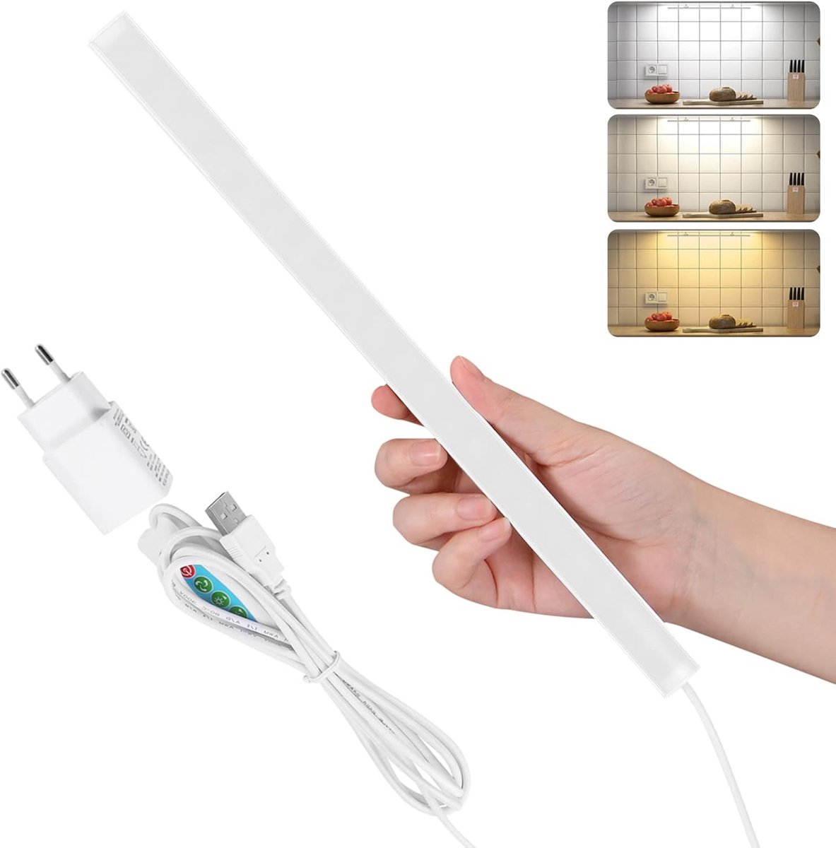 dimbaar, niet-verblindend, 3 lichtkleuren (koud wit, warm wit, neutraal wit), eenvoudige montage, lichtstrip, keukenlamp, kastlamp, 2 m voedingskabel met USB-voeding, 8 x 308
