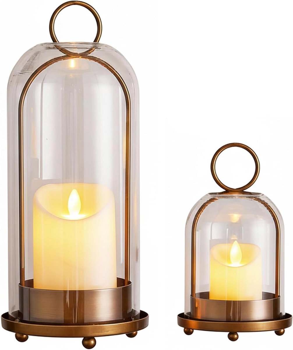 Orkaan Glazen Kandelaars - Kaarsenhouder Set - Sfeer Creëren - Goud Metaal Frame - 2 stuks - Goud