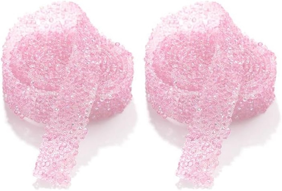 2 rollen 1 Yard Rhinestone Diamond Ribbons Light Pink 1,2 cm (roze)